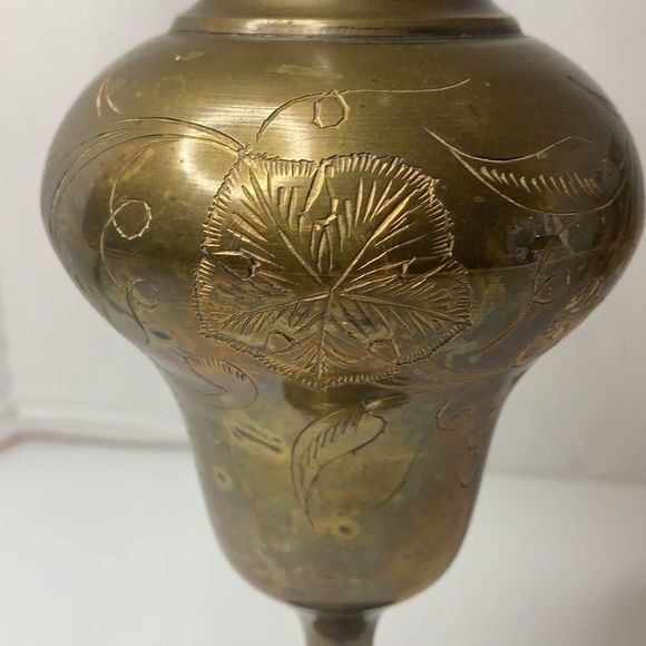 Vintage Brass Etched Vase Made In India - Picture 3 of 9